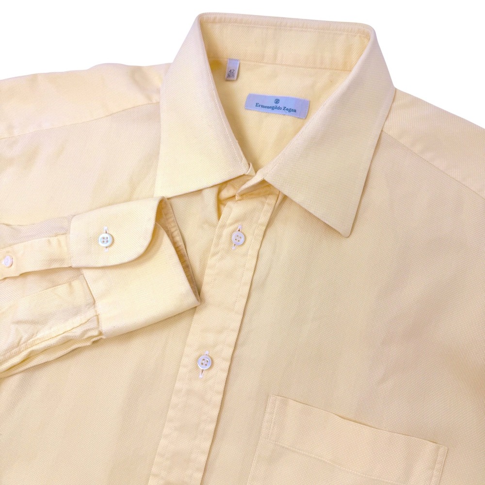 Ermenegildo Zegna Mens Yellow Cotton Button Down Dress Shirt Size 42 16.5